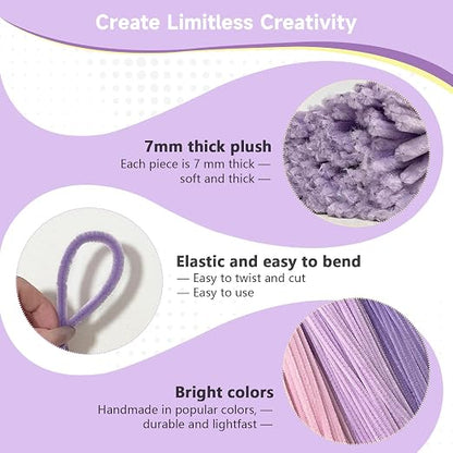 Pipe Cleaners Craft 500PCS 5 Colors Purple Pipe Cleaners Bulk 30CM Limpia Pipas - Image 3