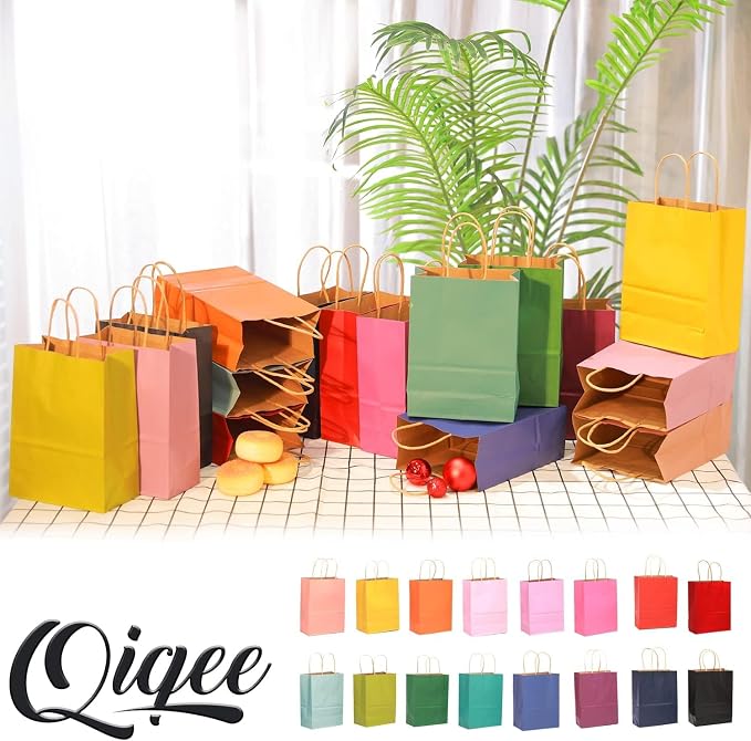 qiqee 32-Packs Paper Bags with Handles Bulk 7.6"x4.75"x10.5" Medium Gift Bags - Image 7
