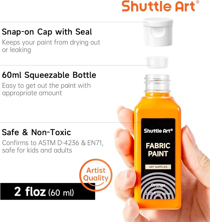 Shuttle Art Fabric Paint, 18 Colors Permanent Soft Fabric Paint in Bottles - Image 3