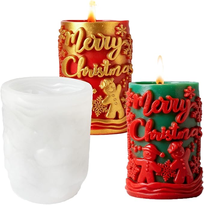 1PCS Christmas Candle Mold, Pillar Snowman Christmas Resin Silicone Molds Kit by Acxydm