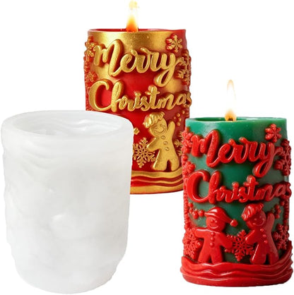 1PCS Christmas Candle Mold, Pillar Snowman Christmas Resin Silicone Molds Kit by Acxydm