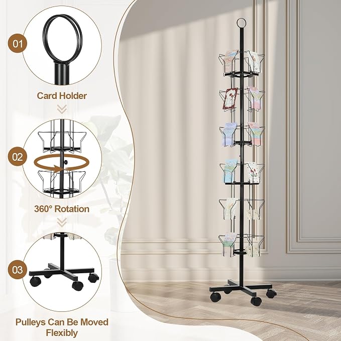 PATIKIL 6 Tier Rotating Greeting Card Rack, Metal Spinning Greeting Card - Image 3