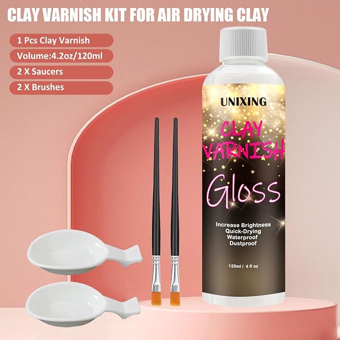 120ml Clear Varnish for Air Dry Clay, Gloss Finish Clear Glaze for Pottery - Image 2