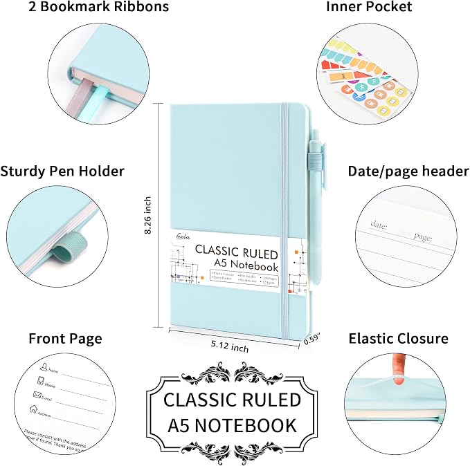 feela 5 Pack Notebooks Journals Bulk, Hardcover Notebook Classic Ruled Lined - Image 2