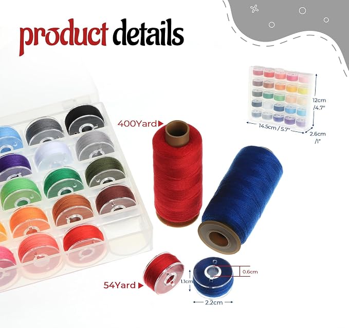 ilauke 50Pcs Thread for Sewing, 400 Yards Sewing Thread kit, Prewound Bobbins - Image 5
