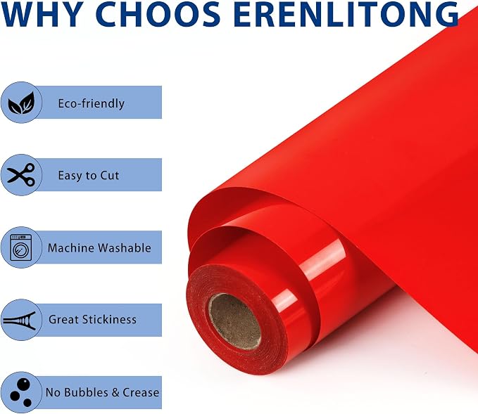 RENLITONG Red Iron on Vinyl 12Inch by 50ft Roll HTV Heat Transfer Vinyl - Image 2