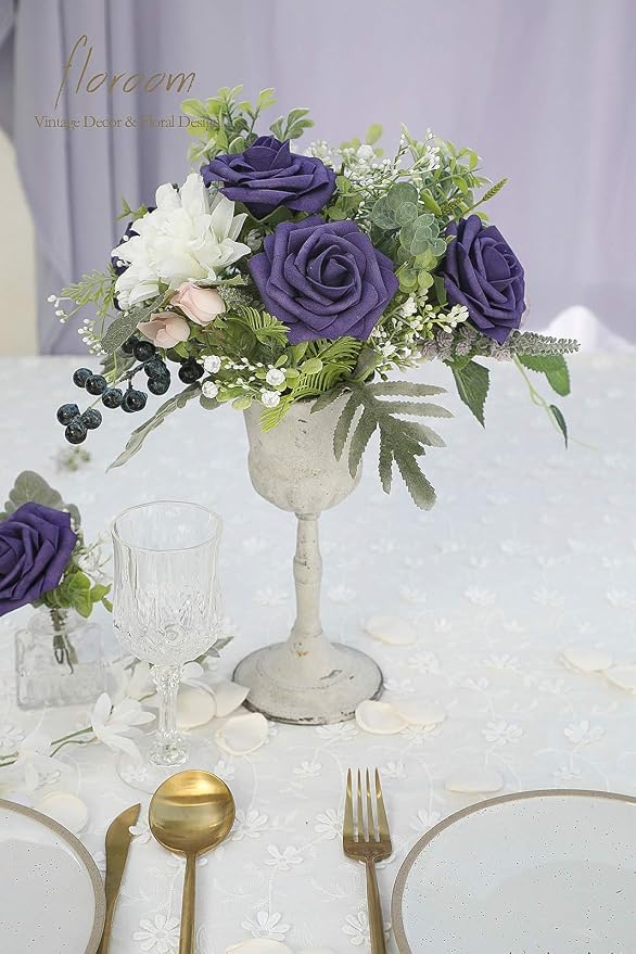 Floroom Artificial Flowers 25pcs Real Looking Violet Purple Foam Fake Roses - Image 2