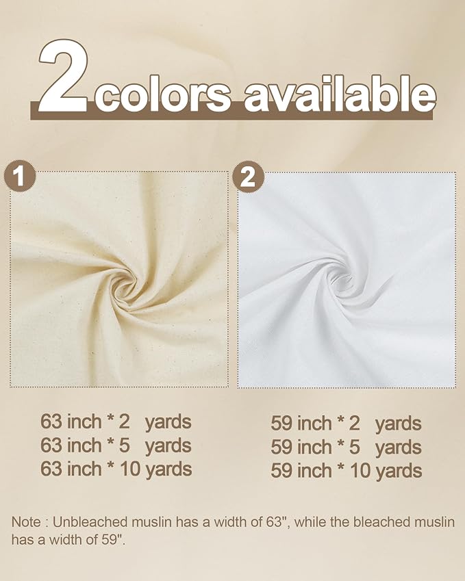 HOTGODEN Medium Weight 100% Cotton Muslin Fabric: 63 inch x 5 Yards Unbleached - Image 4