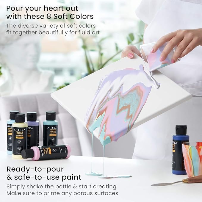 ARTEZA Acrylic Pouring Paint Set, 8 Pastel Colors, 4 oz Bottles, High-Flow Paint - Image 5