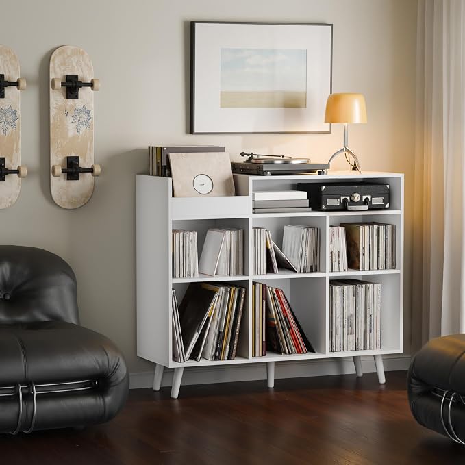 Cozy Castle Large Record Player Stand, Vinyl Storage Cabinet Mid Century Modern - Image 3
