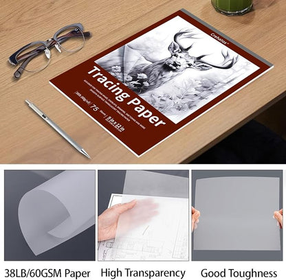 Crehatos 9" x 12" Tracing Paper, Translucent Tracing Pad, 75 Sheets 38lb/60gsm - Image 4