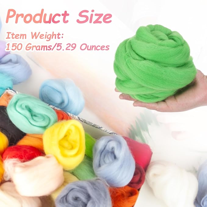PATIKIL Wool Roving Yarn, 150G/5.3OZ Soft Felting Wool Pure Chunky Roving Yarn - Image 2