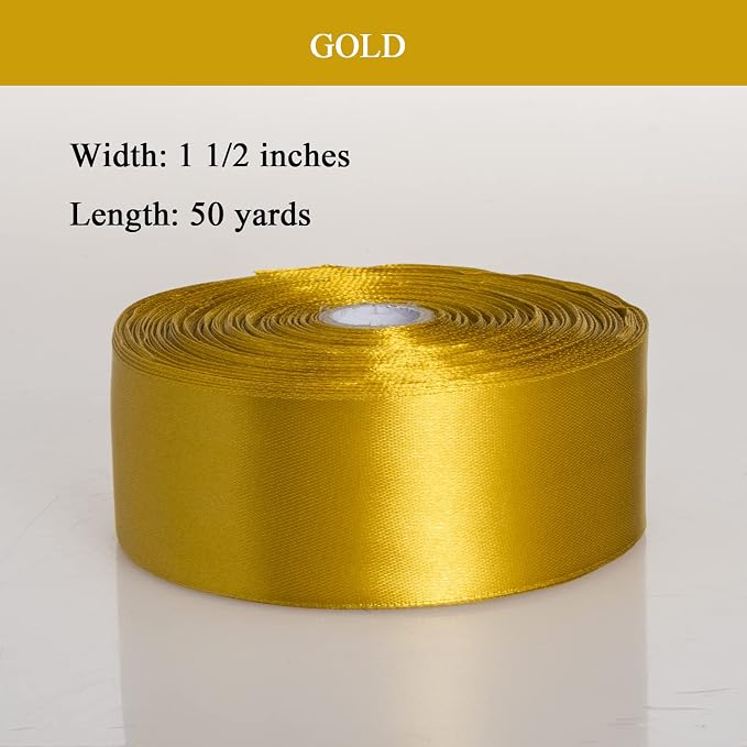 1 1/2 Inch Gold Solid Satin Ribbon, 50 Yards Craft Fabric Ribbon - Image 2