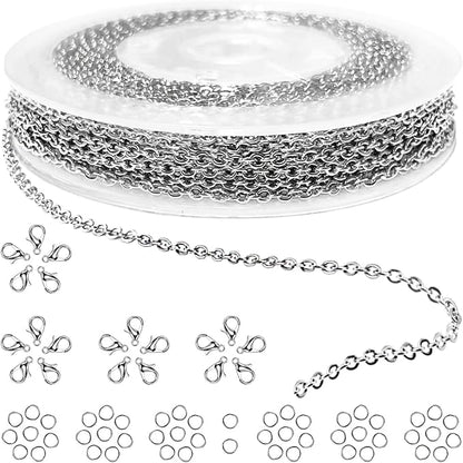 Jishi 33ft Silver Stainless Steel Chain 2mm Jewelry Necklace Link Cable Chain by Jishi