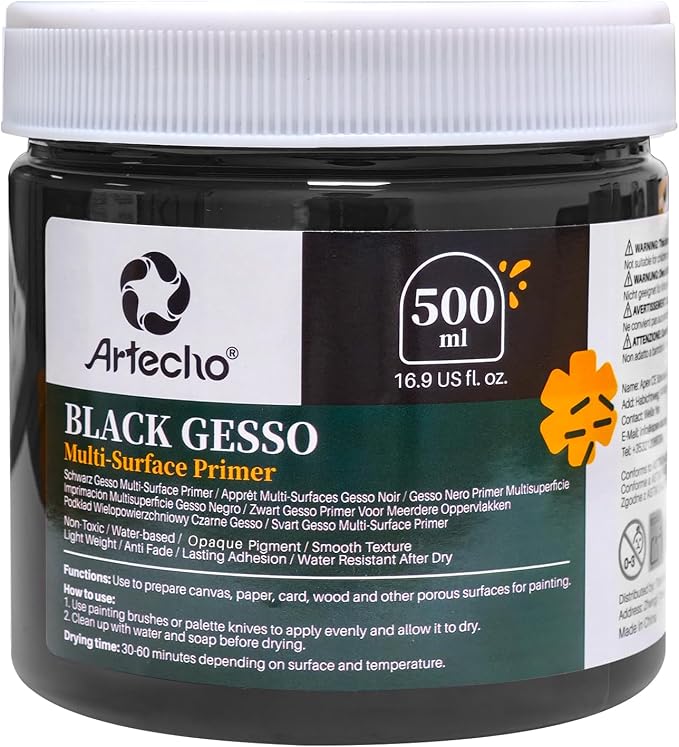 Artecho Black Gesso 16.9oz / 500ml, Gesso Primer by Artecho