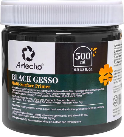 Artecho Black Gesso 16.9oz / 500ml, Gesso Primer by Artecho