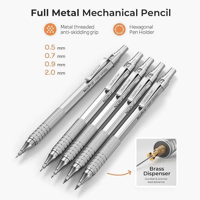 Nicpro 22PCS Metal Mechanical Pencil Set in Case, Art Drafting Pencil 0.5 - Image 2