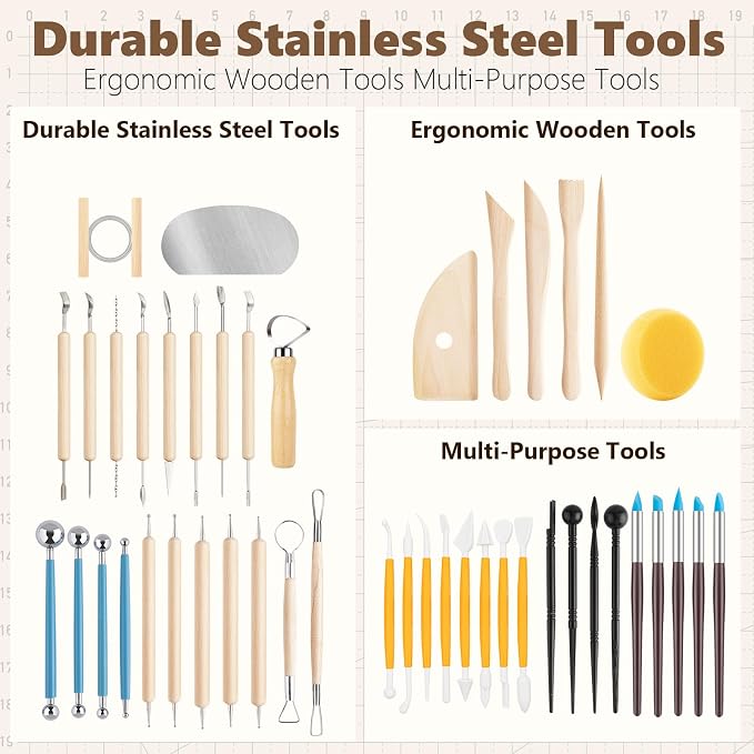 UUSYCUN 48PCS Pottery Tools for Sculpting, Clay Tool Kit for Carving, Modeling - Image 3