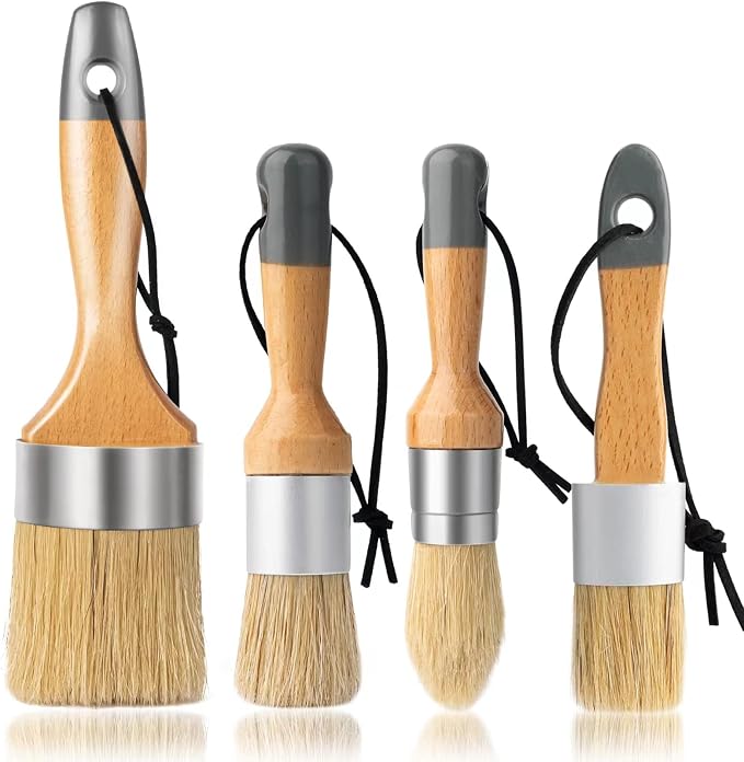 Chalk and Wax Paint Brush Furniture Set of 4, Small Round and Large Oval Brush by YiBaiBrush