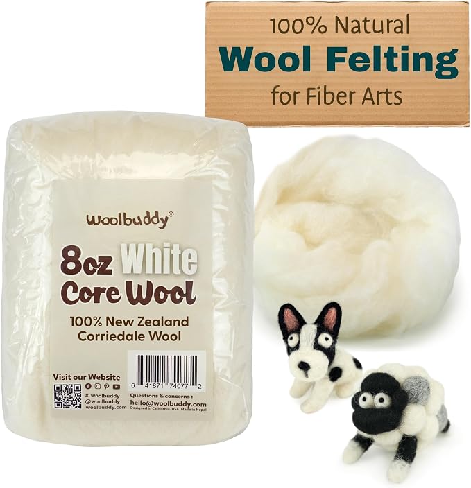 Woolbuddy Wool Felting Core Wool – Handmade Carded White by Woolbuddy