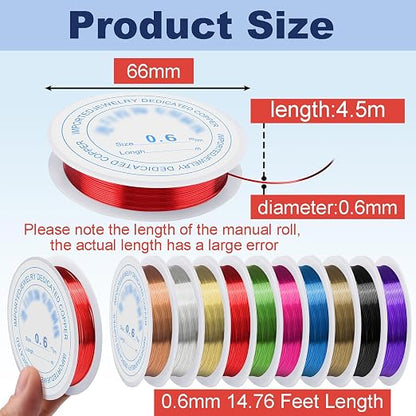 10 Rolls Copper Jewelry Wire, 10 Assorted Colors 0.6 mm Dia. Beading Wire - Image 2