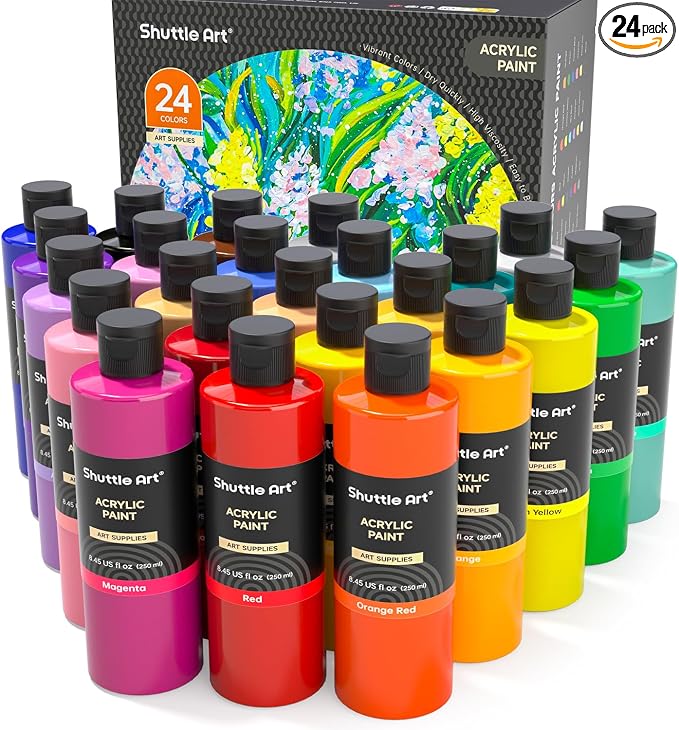 Shuttle Art Acrylic Paint, 24 Colors Acrylic Paint Bottle Set, 250ml/8.45oz Each by ShuttleArt