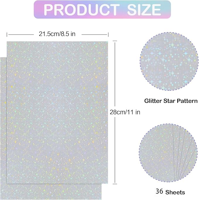 36 Sheets Holographic Sticker Paper Transparent Holographic Laminate Sheets - Image 2