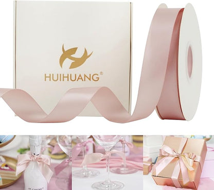 HUIHUANG Rose Gold Satin Ribbon 1 inch x 50 Yards Double-Faced Polyester Ribbon by HUIHUANG