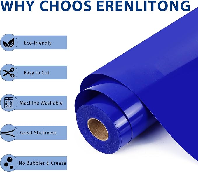RENLITONG Blue Iron on Vinyl 12Inch by 50ft Roll HTV Heat Transfer Vinyl - Image 2