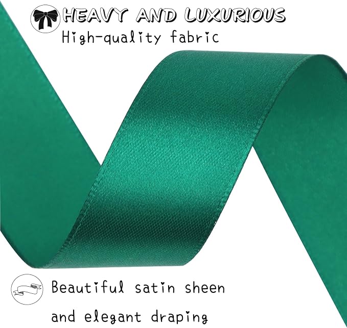 Dark green Solid Satin Ribbon 1 Inch 25 Yards Solid Polyester Fabric Ribbon - Image 4
