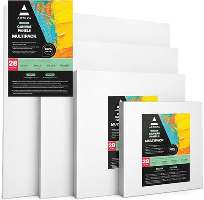 ARTEZA Canvas Boards for Painting, 6 x 6, 8 x 8, 10 x 10, 12 x 12 Inches by ARTEZA