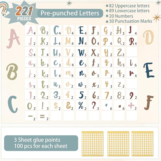 221 Pcs Bulletin Board Letters Round Alphabet Number Punctuation Symbol Combo - Image 2