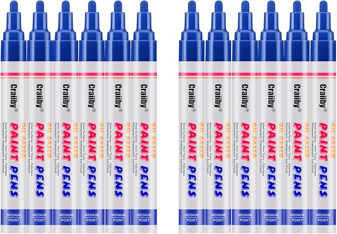 Blue Paint Markers, 12 Pack Oil-Based Waterproof Quick Dry Permanent Paint Pen by Craiiby