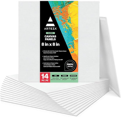 ARTEZA Canvas Boards for Painting, 8 x 8 Inches, Blank White Canvas Panels for by ARTEZA