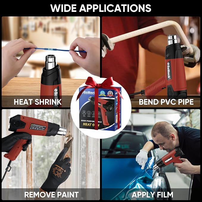 ROMECH 1500W Heavy Duty Heat Gun, Variable Temperature Control Hot Air Gun Kit - Image 5