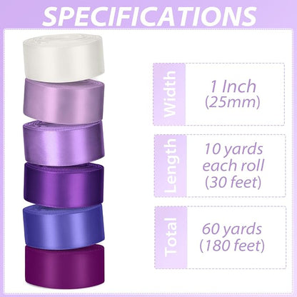 1 Inch Purple Satin Ribbons for Crafts, 6 Rolls Single-Faced Purple Assorted - Image 2