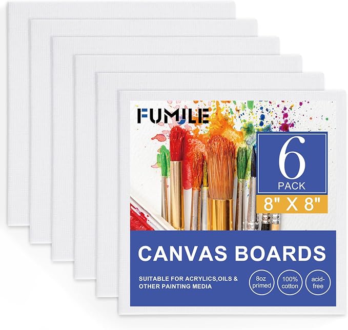 FUMILE Canvas Boards for Painting 8x8, 6 Pack Canvases for Painting Primed Acid by FUMILE