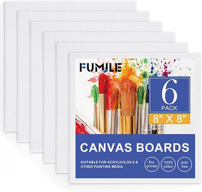 FUMILE Canvas Boards for Painting 8x8, 6 Pack Canvases for Painting Primed Acid by FUMILE