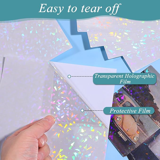SHENLIU 60 Sheets Holographic Laminate Sheets Clear Glitter Vinyl Sticker Paper - Image 5
