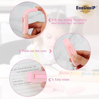 EooUooIP 4+1 Pack Rubber Pink Erasers Sliding Retractable Eraser, Large Pink - Image 3