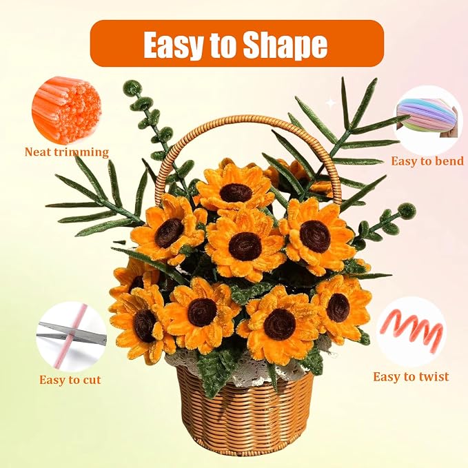 400 Pcs Pipe Cleaners Craft Set, 5 Assorted Pipe Cleaners Bulk, Chenille Stems - Image 3