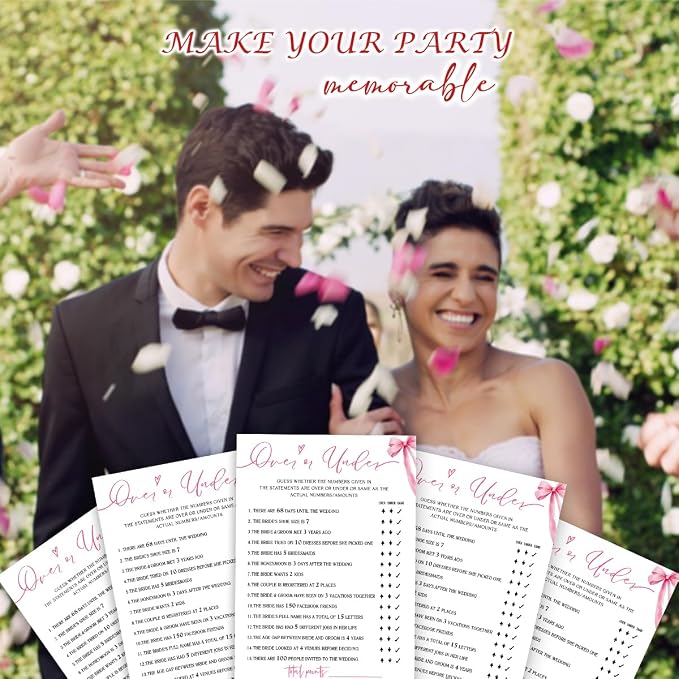 Bridal Shower Games Cards, Guess Over or Under, Bridal Shower Games 25 Guests - Image 5