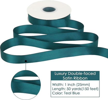 HUIHUANG Teal Green Ribbon 1 inch x 50 Yards Double-Faced Satin Silk Ribbon - Image 2