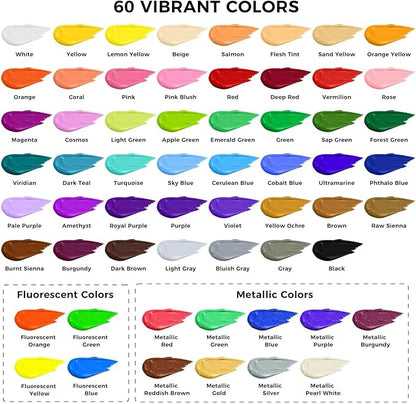 ARTME Acrylic Paint Set, 60 Colors in 2oz/60ml Bottles, Non Toxic, Waterproof - Image 2