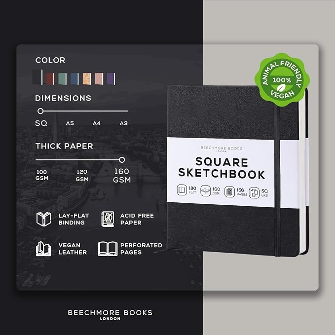 Beechmore Books Square Sketchbook – 8x8 Premium Vegan Leather Bound Large - Image 2