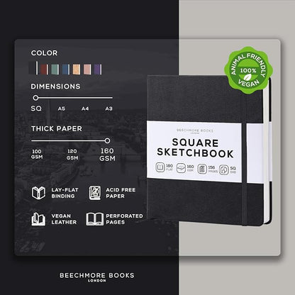 Beechmore Books Square Sketchbook – 8x8 Premium Vegan Leather Bound Large - Image 2