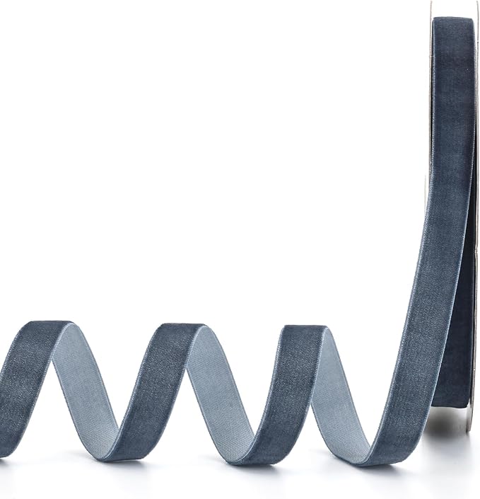 Dark Dusty Blue Velvet Ribbon, 5/8" W x 20Yd Single Face, Handmade Craft and by Lemon+Park