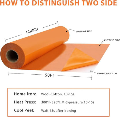 RENLITONG Orange Iron on Vinyl 12Inch by 50ft Roll HTV Heat Transfer Vinyl - Image 3