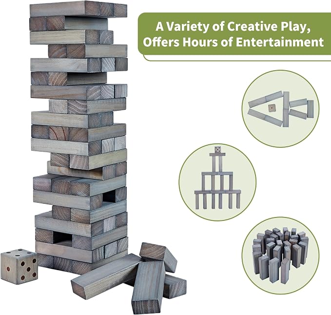 ApudArmis 54 PCS Tumble Timber Set Up to 3.2FT, Pine Wooden Tumble Tower Game - Image 7