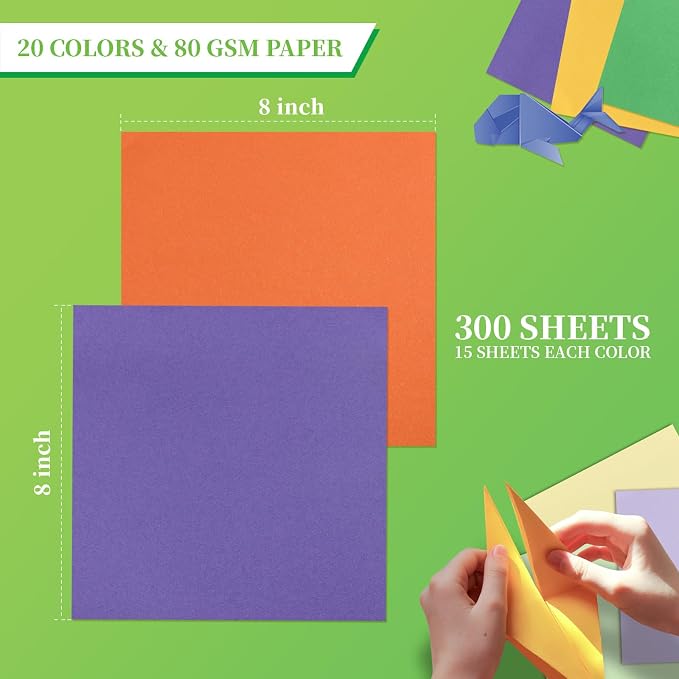 Granhoolm 300 Sheets Origami Paper, 20 Colors Origami Paper 8x8, Double Sided - Image 4